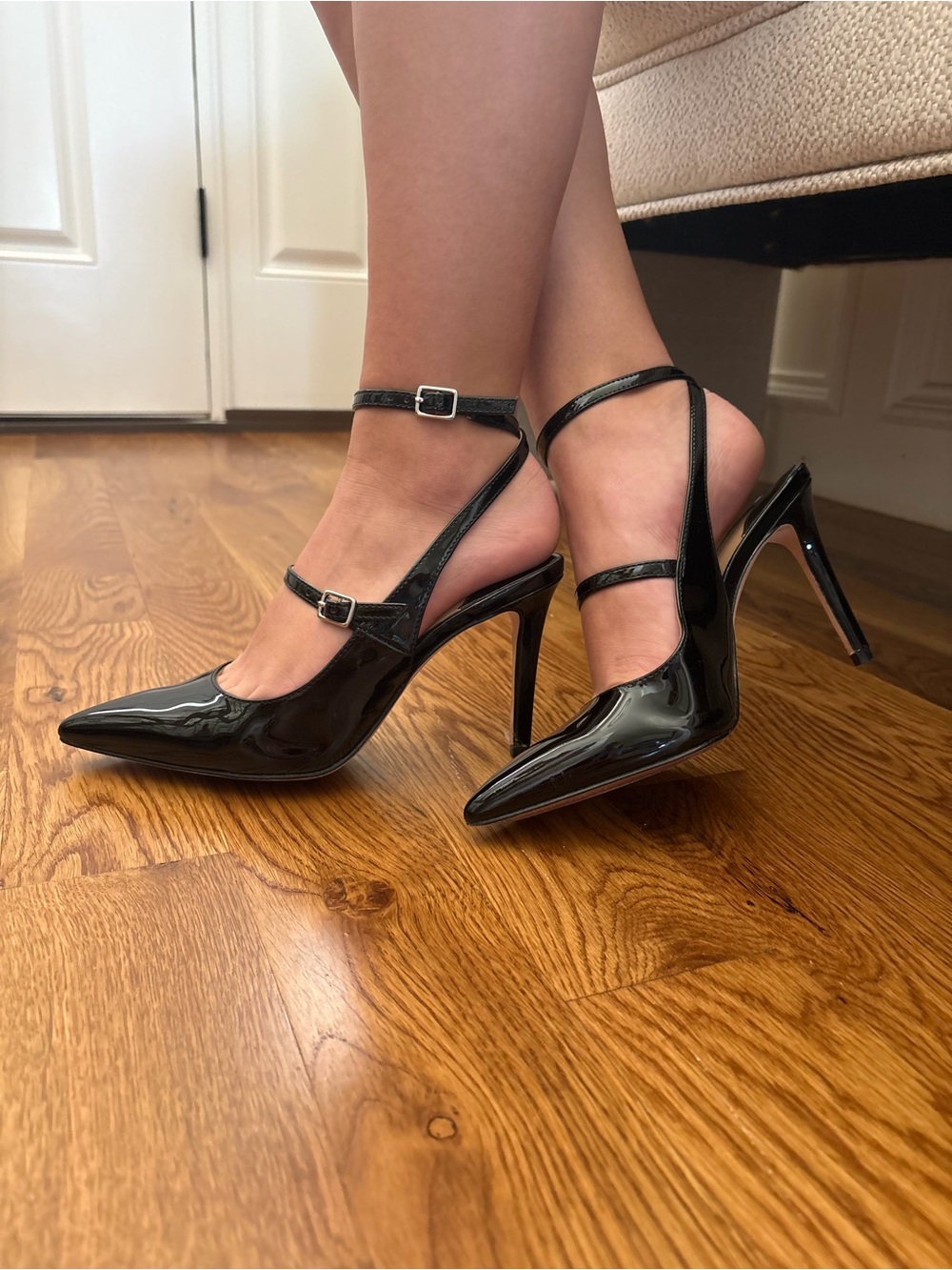ANTONIO MELANI Black Patent Double-Strap Pointed-Toe Heels - Picture 4 of 5